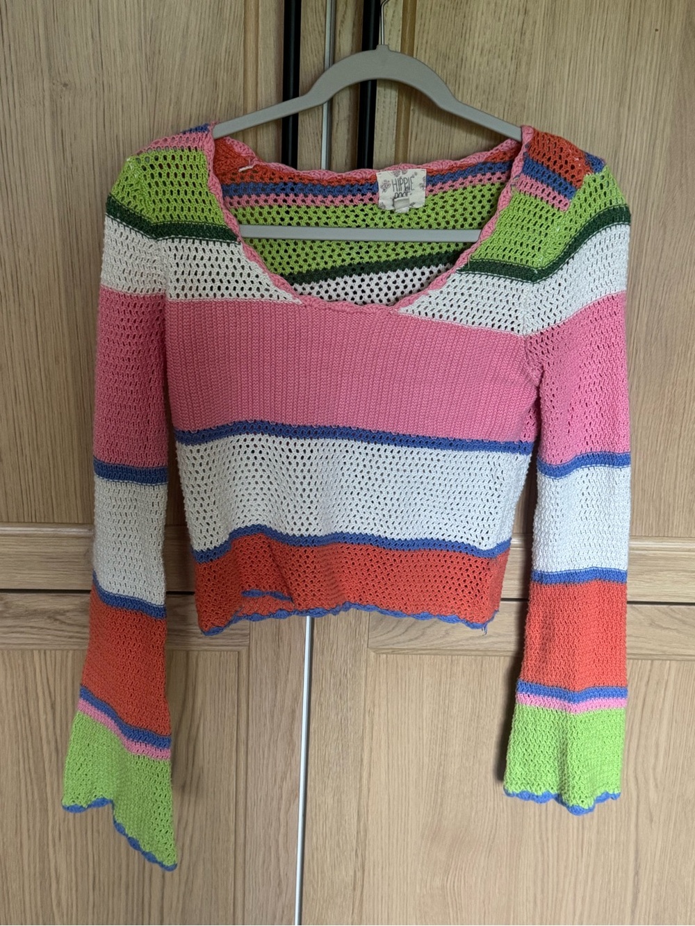 Multicolor Striped Crochet Knit Women's Top - Pink, White, Green